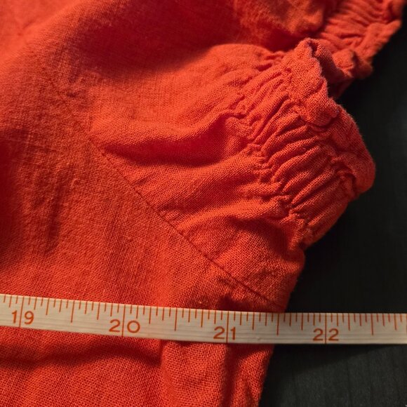 Red V-Neck cropped top blouse linen cotton size Large 12-14 - Picture 6 of 9